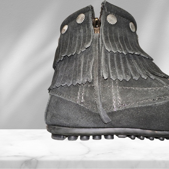 Black Suede Minnie Tonka Ankle Moccasins 7 1/2 - Picture 5 of 8